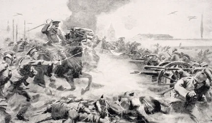 Kaptein F.O. Grenfell, VC, ledet anklagen mot 9. Lancers for å gjenerobre fangede våpen nær Doubon, 24. august 1914, fra 